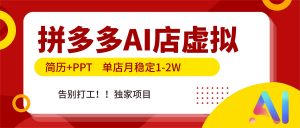 拼多多AI店，简历+PPT，单店月稳定1-2W，告别打工，独家项目！-万象聊项目
