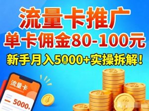 流量卡推广，单卡佣金80-100，新手月入5k+实操拆解！-万象聊项目