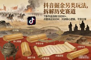 抖音掘金另类玩法，拆解历史赛道，7条作品涨粉300W+，点赞量高达900W，只讲核心逻辑，干货分享-万象聊项目
