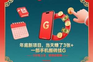 年底新项目，当天賺了3张+，一部手机搬砖挂G，5分钟上手，保姆级教程【揭秘】-万象聊项目