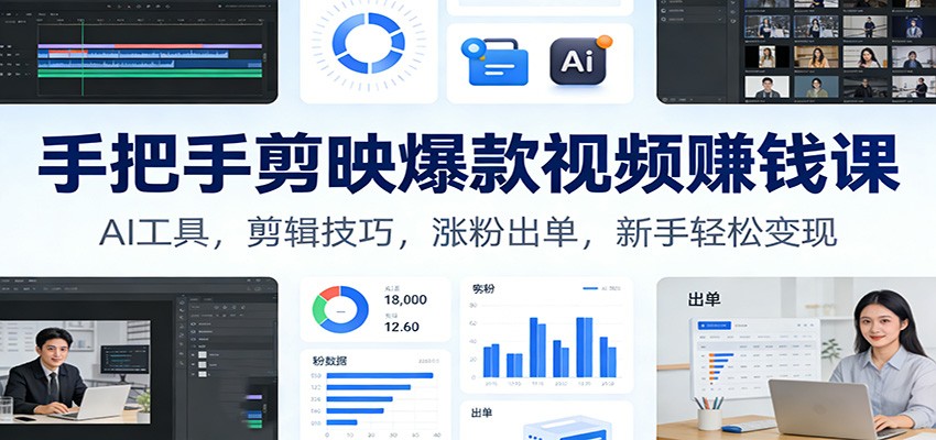 手把手剪映爆款视频赚钱课：AI工具，剪辑技巧，涨粉出单，新手轻松变现-万象聊项目