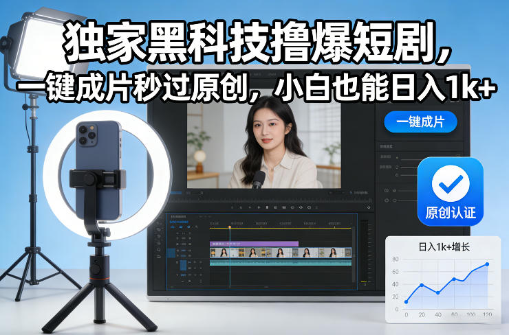 独家黑科技撸爆短剧，一键成片秒过原创，小白也能日入1k+【揭秘】-万象聊项目