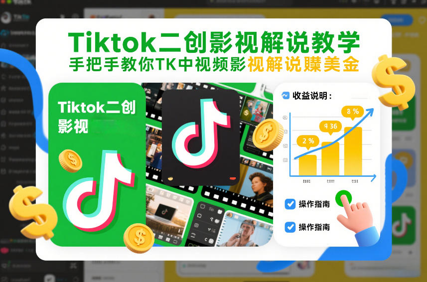 Tiktok二创影视解说教学，手把手教你TK中视频影视解说賺美金(更新26年1月)-万象聊项目