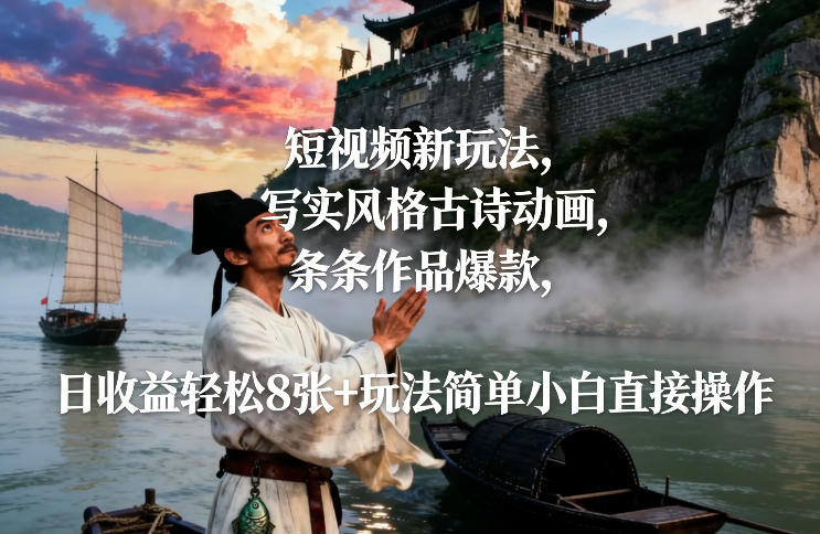 短视频新玩法，写实风格古诗动画，条条作品爆款，日收益轻松8张+玩法简单小白直接操作-万象聊项目