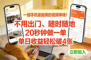 一部手机就能做的视频审核！不用出门，随时随地，20秒钟做一单，单日收益轻松破4张【揭秘】-万象聊项目