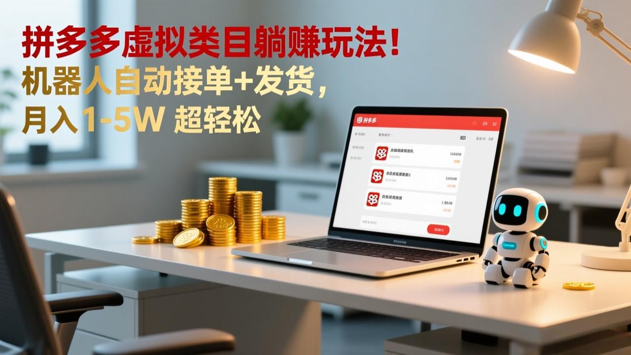 多多虚拟类目躺赚玩法！机器人自动接单+发货，月入 1-5W 超轻松-万象聊项目