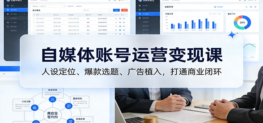 自媒体账号运营变现课：人设定位、爆款选题、广告植入，打通商业闭环-万象聊项目