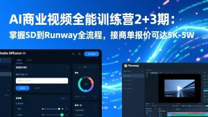 AI商业视频全能训练营2+3期：掌握SD到Runway全流程，接商单报价可达5K-5W-万象聊项目