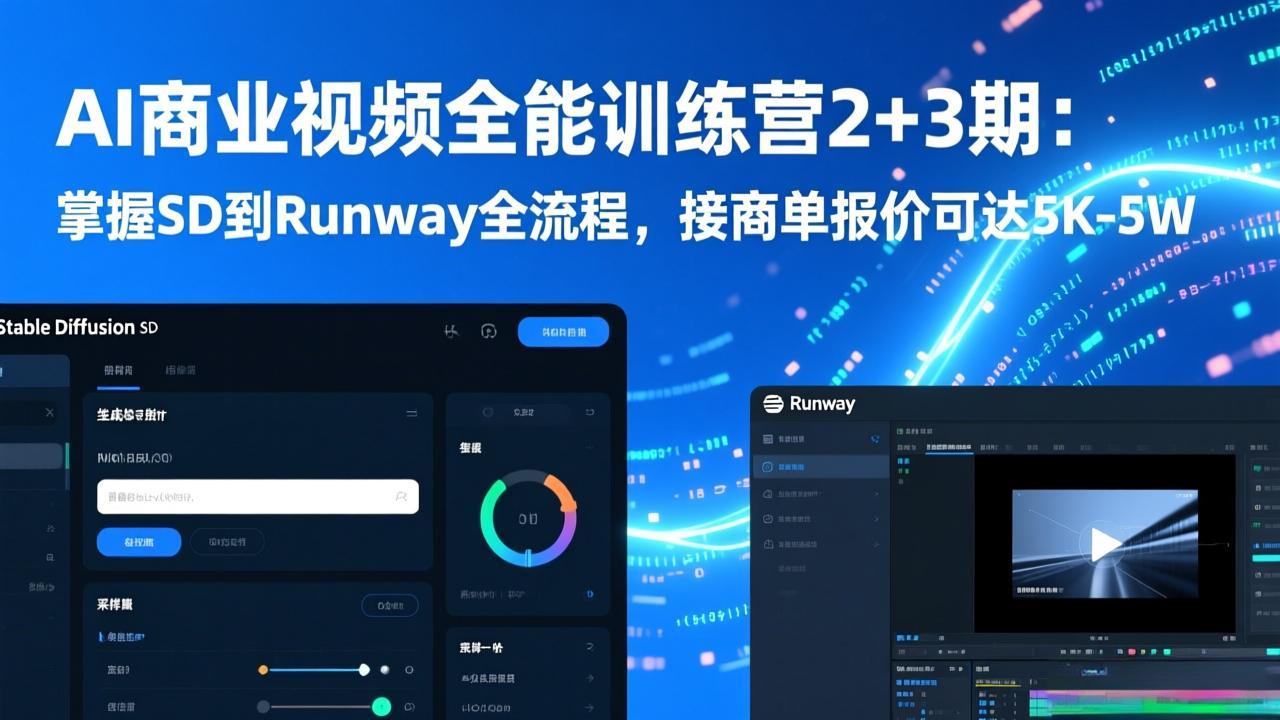 AI商业视频全能训练营2+3期：掌握SD到Runway全流程，接商单报价可达5K-5W-万象聊项目