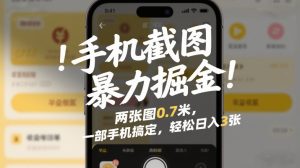 手机截图暴力掘金！两张图0.7米，一部手机搞定，轻松日入3张【揭秘】-万象聊项目