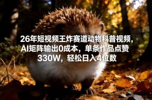 26年短视频王炸赛道动物科普视频，AI矩阵输出0成本，单条作品点赞330W，轻松日入4位数-万象聊项目