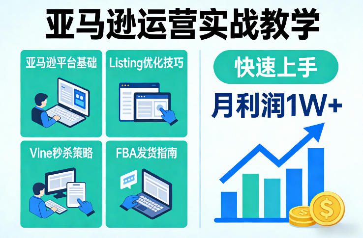 亚马逊运营实战教学，亚马逊平台+Listing优化+Vine秒杀+FBA发货等，快速上手，实现店铺月利润1W-万象聊项目
