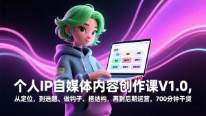 个人IP自媒体内容创作课V1.0，从定位，到选题、做钩子、搭结构，再到后期运营，700分钟干货-万象聊项目