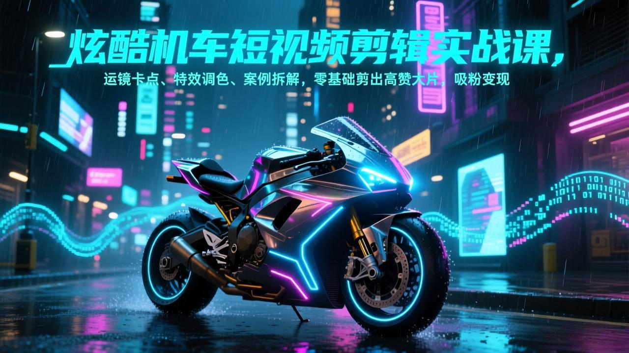 炫酷机车短视频剪辑实战课，运镜卡点、特效调色、案例拆解，零基础剪出高赞大片，吸粉变现-万象聊项目