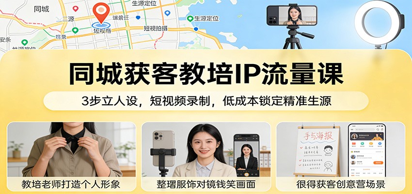 同城获客教培IP流量课：3步立人设，短视频录制，低成本锁定精准生源-万象聊项目