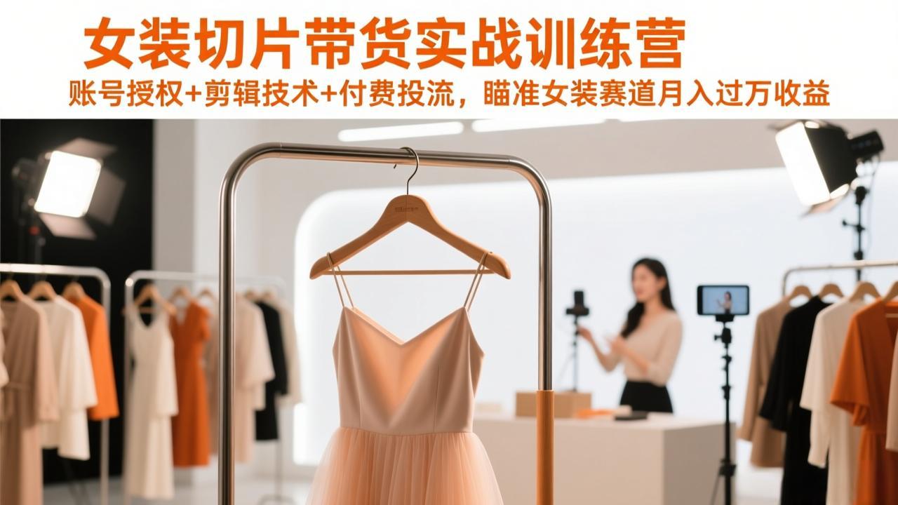 女装切片带货实战训练营，账号授权+剪辑技术+付费投流，瞄准女装赛道月入过万收益-万象聊项目