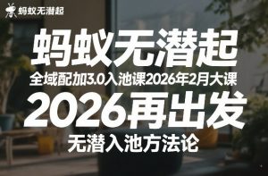 蚂蚁无潜不起全域配抖加3.0入池课2026年2月大课,2026再出发,无潜入池方法论-万象聊项目