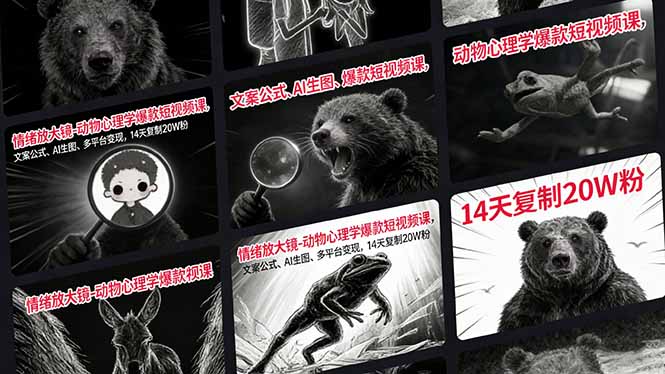 情绪放大镜-动物心理学爆款短视频课，文案公式、AI生图、多平台变现，14天复制20W粉-万象聊项目
