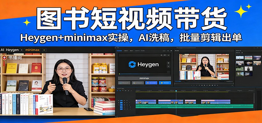 图书短视频带货：Heygen+minimax实操，AI洗稿 ，批量剪辑出单-万象聊项目