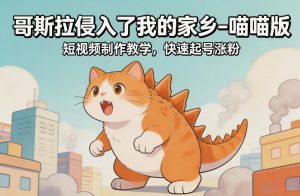 哥斯拉侵入了我的家乡–喵喵版短视频制作教学，快速起号涨粉-万象聊项目