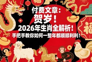 付费文章：贺岁！2026年生肖全解析！手把手教你如何一整年都顺顺利利！-万象聊项目