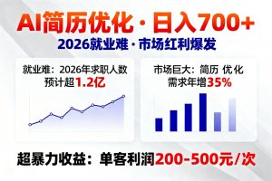 AI优化简历，日入700+，2026就业难，市场巨大，超暴力！-万象聊项目
