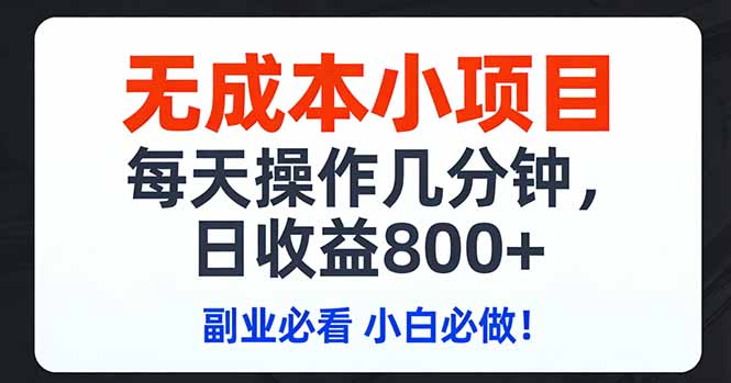 无成本小项目,每天操作几分钟,日收益800+ 副业必看 小白必做！-万象聊项目