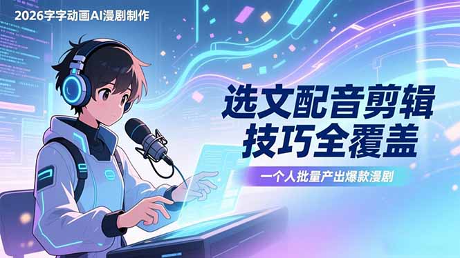 2026字字动画AI漫剧制作-1期，选文配音剪辑技巧全覆盖，一个人就能批量产出爆款漫剧-万象聊项目