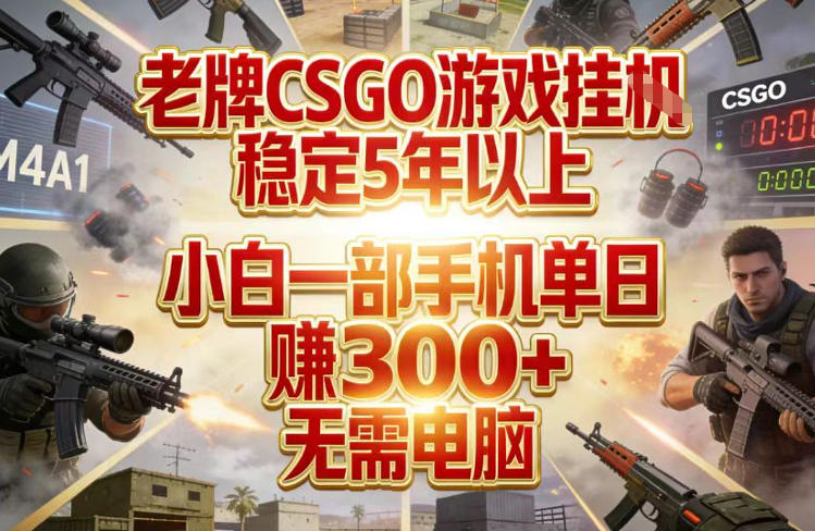 老牌CSGO游戏挂G，稳定5年以上，小白一部手机单日賺3张+，无需电脑【揭秘】-万象聊项目