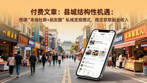 付费文章：县城结构性机遇：搭建“本地社群+朋友圈”私域变现模式，稳定获取副业收入-万象聊项目