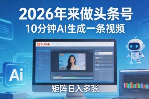 2026年来做头条号，10分钟AI生成一条视频，矩阵日入多张-万象聊项目