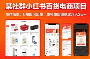 某社群小红书百货电商项目，操作简单，0粉即可出单，单号单店铺稳定月入2w+-万象聊项目