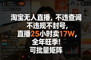 淘宝无人直播，不违规不封号，直播25小时卖17W，全年旺季！可批量矩阵【揭秘】-万象聊项目