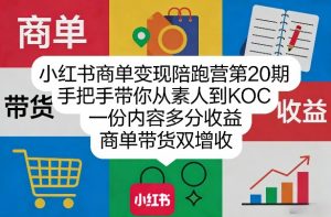 小红书商单变现陪跑营第20期,手把手带你从素人到KOC,一份内容多分收益,商单带货双增收-万象聊项目