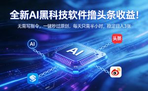 全新AI黑科技软件撸头条收益！无需写指令，一键秒过原创，每天只需半小时，稳定日入3张【揭秘】-万象聊项目