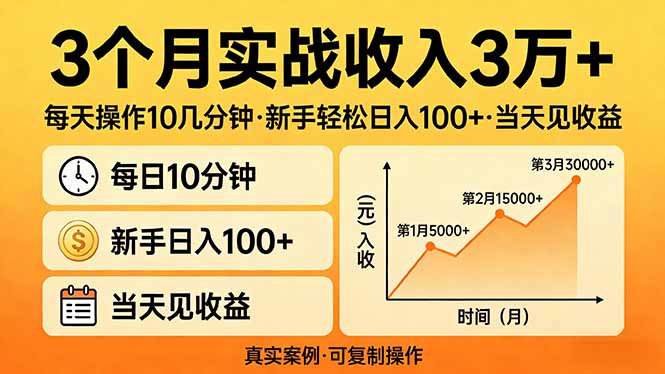 3个月实战收入3万+，每天操作10几分钟，新手轻松日入100+，当天见收益-万象聊项目