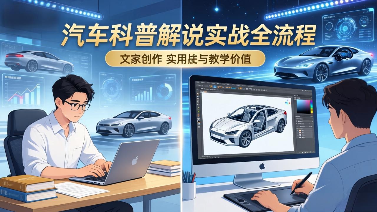 抖音汽车科普解说实战：文案+动画+画面处理+去水印全流程，打造专业汽车科普视频-万象聊项目