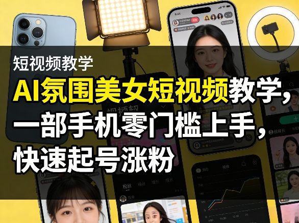 AI氛围美女短视频教学，一部手机零门槛上手，快速起号涨粉-万象聊项目