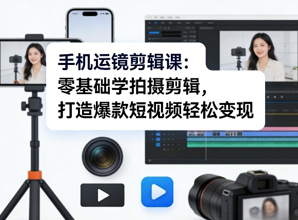 手机运镜剪辑课：零基础学拍摄剪辑，打造爆款短视频轻松变现-万象聊项目