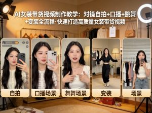 AI女装带货视频制作教学,对镜自拍、口播、跳舞、变装全流程,快速打造高质量女装带货视频-万象聊项目