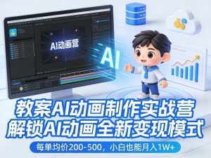 教案AI动画制作实战营,解锁AI动画全新变现模式,每单均价200-500,小白也能月入1W+-万象聊项目