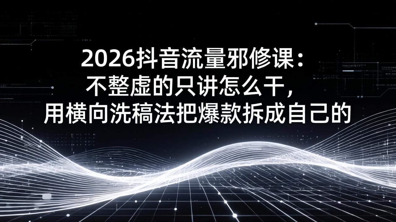 2026抖音流量邪修课：不整虚的只讲怎么干，用横向洗稿法把爆款拆成自己的-万象聊项目