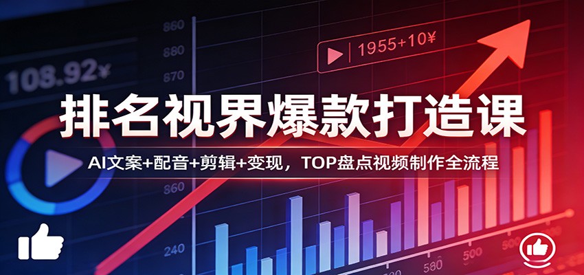 排名视界爆款打造课：AI文案+配音+剪辑+变现，TOP盘点视频制作全流程-万象聊项目
