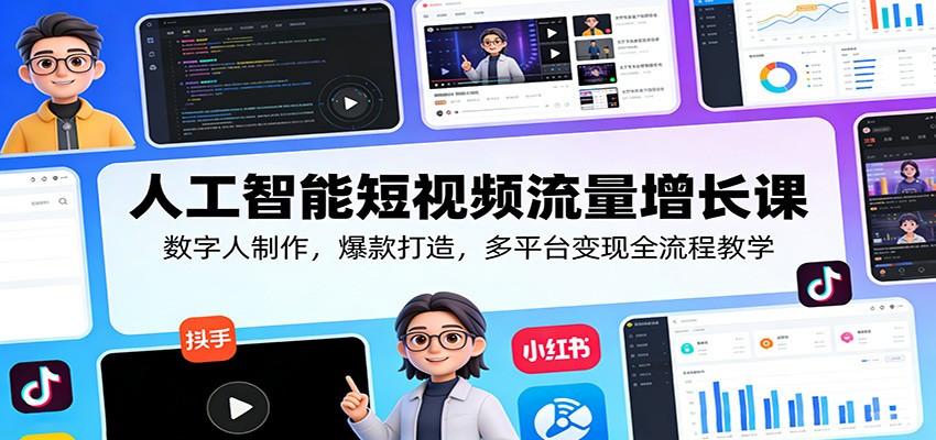 人工智能短视频流量增长课：数字人制作，爆款打造，多平台变现全流程教学-万象聊项目