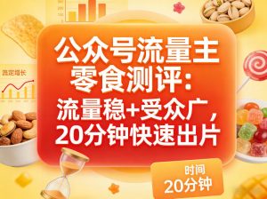 公众号流量主之零食测评赛道，流量稳+受众广，20分钟一条作品-万象聊项目