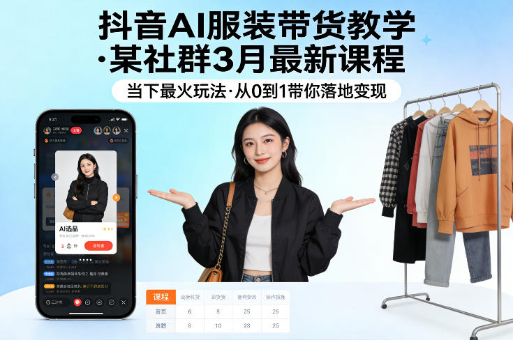 抖音AI服装带货教学，某社群3月最新课程，当下最火玩法，从0到1带你落地变现-万象聊项目