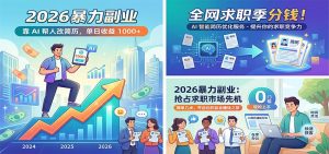 2026暴力副业：靠AI帮人改简历，单日收益1000+，全网求职季分钱-万象聊项目