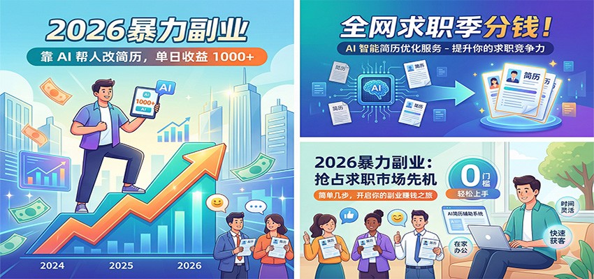 2026暴力副业：靠AI帮人改简历，单日收益1000+，全网求职季分钱-万象聊项目