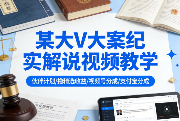 某大V大案纪实解说视频教学，可做伙伴计划、撸精选收益，视频号和支付宝分成计划均可-万象聊项目