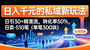 日入千米的私域新玩法：日引30＋精准流，转化率50%，日卖5-10笔(单笔300米)-万象聊项目